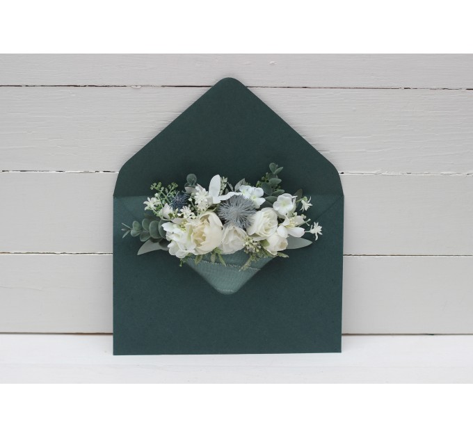 Pocket boutonniere in white sage green color scheme. Flower accessories. 5021
