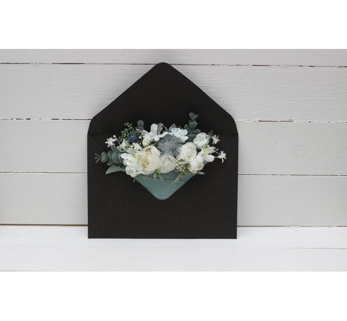 Pocket boutonniere in white sage green color scheme. Flower accessories. 5021