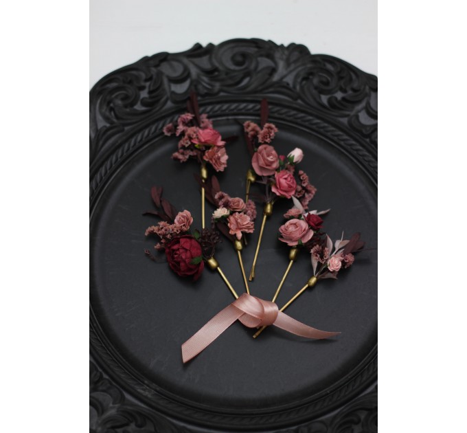 Set of 7 bobby pins. Burgundy dusty rose fall wedding. Hair accessories. Bridal flowers. Flower hair pins. Floral hair pins. Hairpiece. Bridesmaid gift. 5173