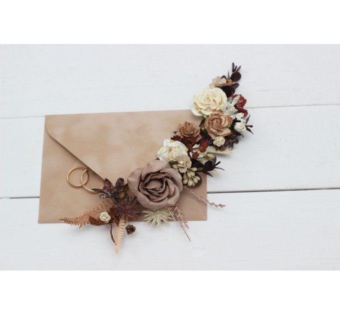 Set of bobby pins. Beige brown ivory flowers. Fall wedding. Boho wedding. Hair flowers. 5172