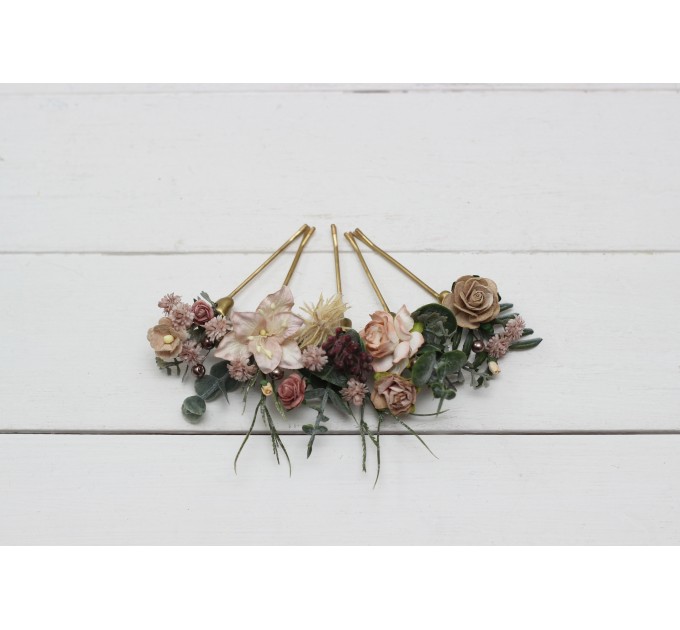 Set of bobby pins. Beige eucalyptus accessories. Bridal hairpiece. Wedding flowers. Floral hair pins. Floral bobby pins. 5171