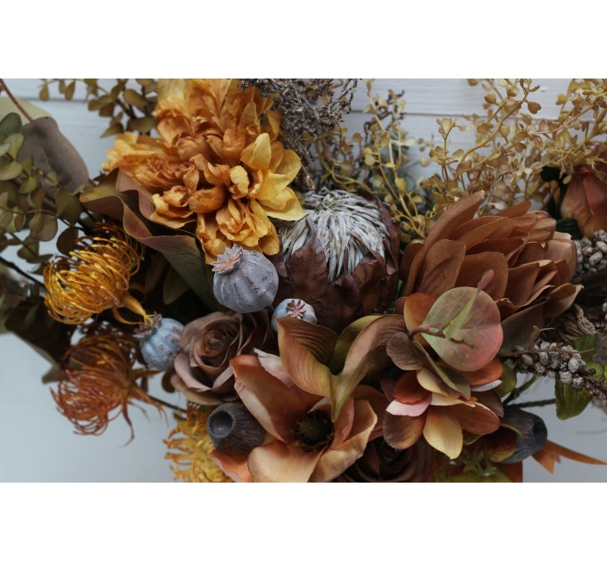 Wedding bouquets in mustard olive brown colors. Bridal bouquet. Faux bouquet. Bridesmaid bouquet. 5163