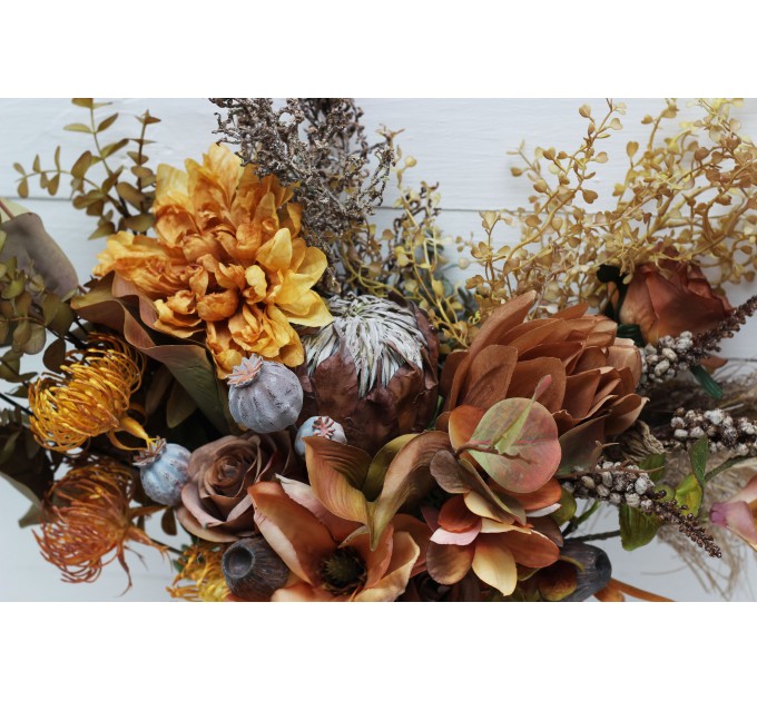 Wedding bouquets in mustard olive brown colors. Bridal bouquet. Faux bouquet. Bridesmaid bouquet. 5163