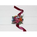 Wedding Boutonnieres & Wrist Corsage in Orange, Magenta & Teal | Faux Flower Accessories