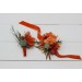 Wedding boutonnieres and wrist corsage in rust burgundy color scheme. Flower accessories. 5161