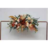  Flower arch arrangement in rust cream colors.  Arbor flowers. Floral archway. Faux flowers for wedding arch. 5178
