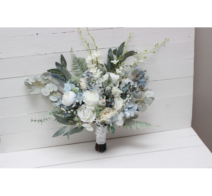 Wedding Bouquets in White & Sky Blue | Faux Bridal & Bridesmaid Bouquets
