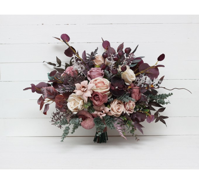 Wedding Bouquets in Mauve, Purple & Beige | Faux Bridal & Bridesmaid Bouquets