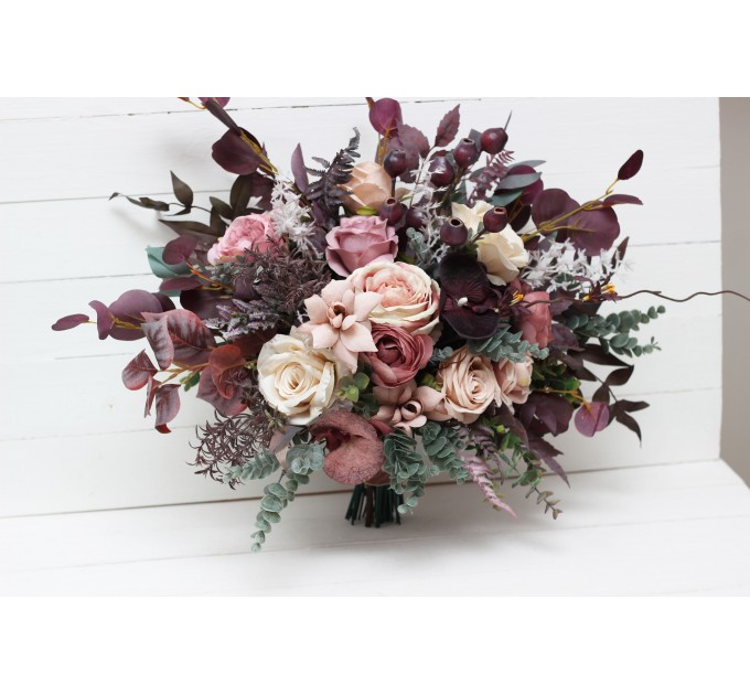 Wedding Bouquets in Mauve, Purple & Beige | Faux Bridal & Bridesmaid Bouquets