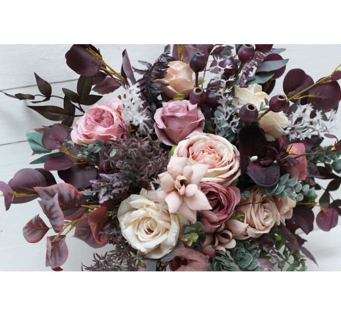 Wedding Bouquets in Mauve, Purple & Beige | Faux Bridal & Bridesmaid Bouquets