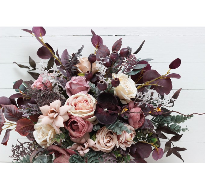Wedding Bouquets in Mauve, Purple & Beige | Faux Bridal & Bridesmaid Bouquets