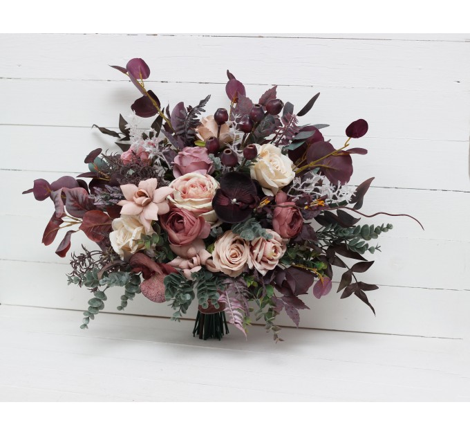 Wedding Bouquets in Mauve, Purple & Beige | Faux Bridal & Bridesmaid Bouquets