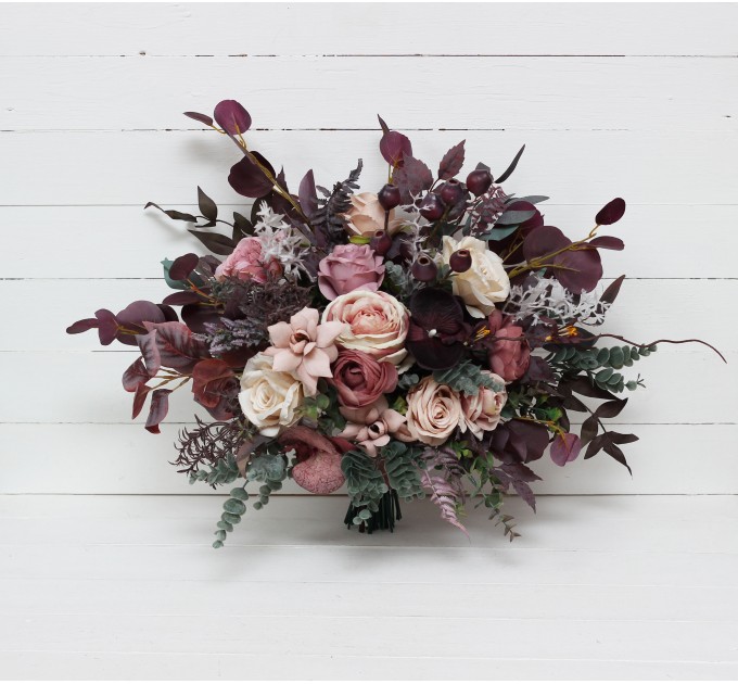 Wedding Bouquets in Mauve, Purple & Beige | Faux Bridal & Bridesmaid Bouquets