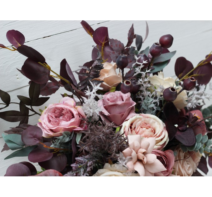 Wedding Bouquets in Mauve, Purple & Beige | Faux Bridal & Bridesmaid Bouquets