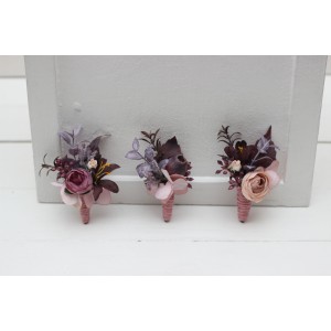  Wedding boutonnieres and wrist corsage  in mauve purple beige color scheme. Flower accessories. 5180