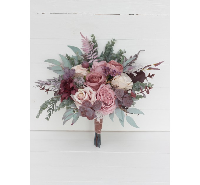 Wedding Bouquets in Mauve, Purple & Beige | Faux Bridal & Bridesmaid Bouquets