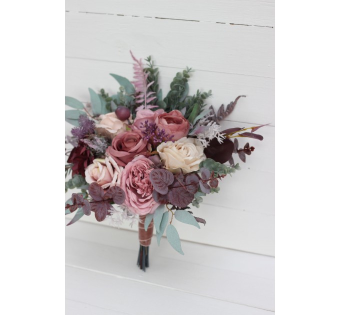 Wedding Bouquets in Mauve, Purple & Beige | Faux Bridal & Bridesmaid Bouquets