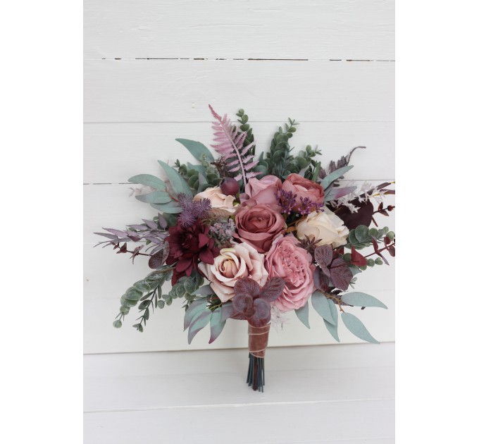 Wedding Bouquets in Mauve, Purple & Beige | Faux Bridal & Bridesmaid Bouquets