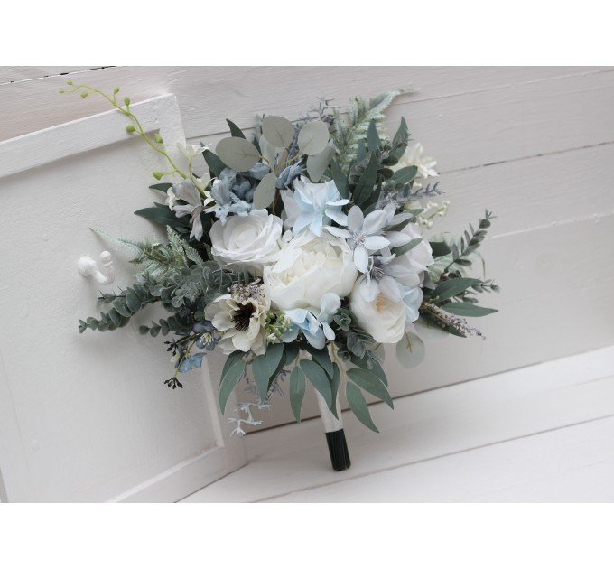 Wedding Bouquets in White & Sky Blue | Faux Bridal & Bridesmaid Bouquets