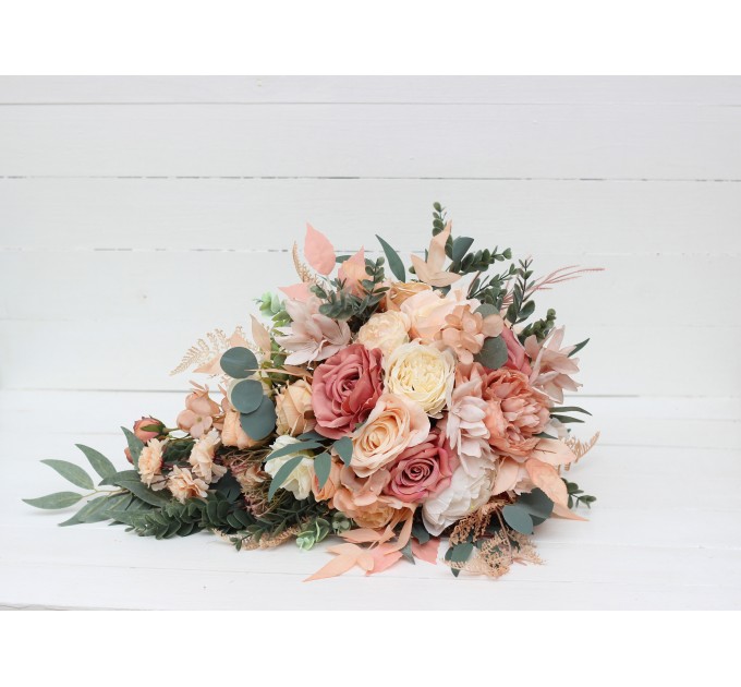 Cascasding bouquet. Boho bouquet. Dusty rose peach ivory bridal bouquet. Faux bouquet. Fall wedding. Silk flowers. Boho wedding. 5184