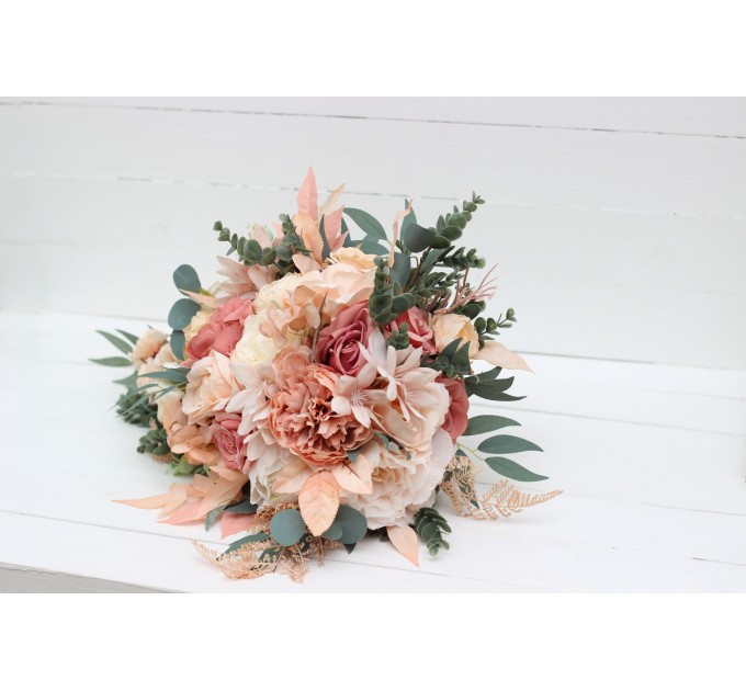 Cascasding bouquet. Boho bouquet. Dusty rose peach ivory bridal bouquet. Faux bouquet. Fall wedding. Silk flowers. Boho wedding. 5184