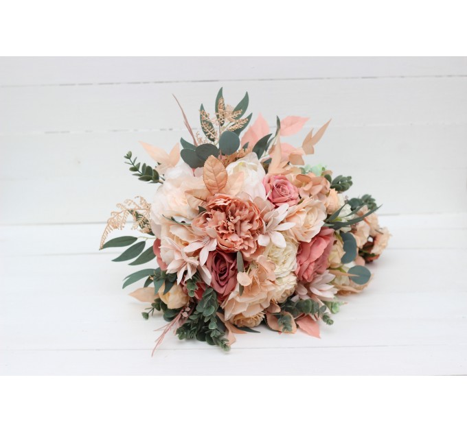 Cascasding bouquet. Boho bouquet. Dusty rose peach ivory bridal bouquet. Faux bouquet. Fall wedding. Silk flowers. Boho wedding. 5184