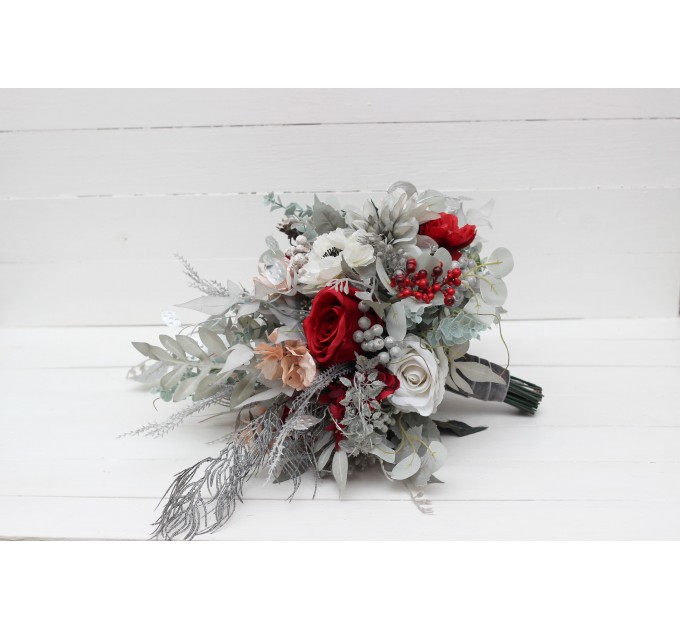 Wedding Bouquets in Red, Blush Pink, White, Silver & Gray | Faux Bridal & Bridesmaid Bouquets