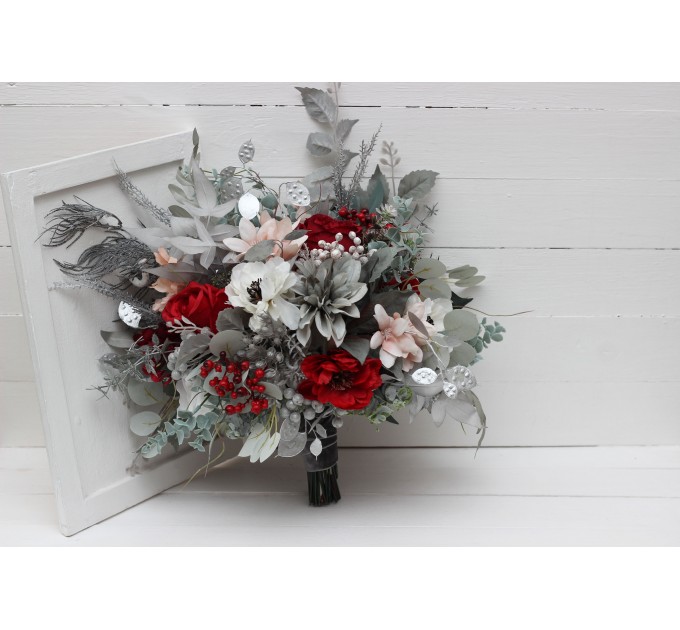 Wedding Bouquets in Red, Blush Pink, White, Silver & Gray | Faux Bridal & Bridesmaid Bouquets