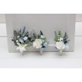 Wedding Boutonnieres & Wrist Corsage in Sky Blue & White | Faux Flower Accessories