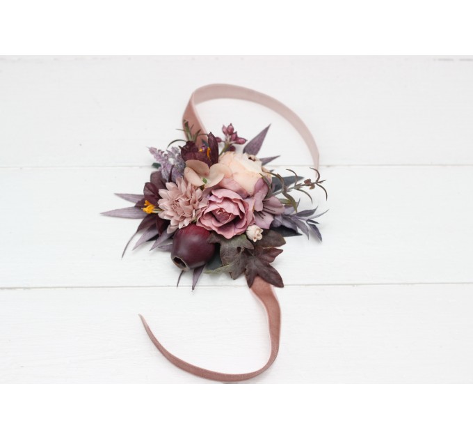Wedding Boutonnieres & Wrist Corsage in Mauve, Purple & Beige | Faux Flower Accessories