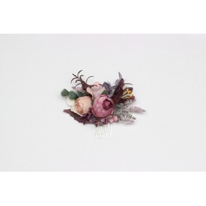 Flower comb in mauve purple beige color scheme. Wedding accessories for hair. Bridal flower comb. Bridesmaid floral comb. 5180