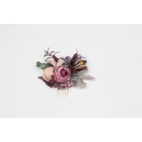 Flower comb in mauve purple beige color scheme. Wedding accessories for hair. Bridal flower comb. Bridesmaid floral comb. 5180