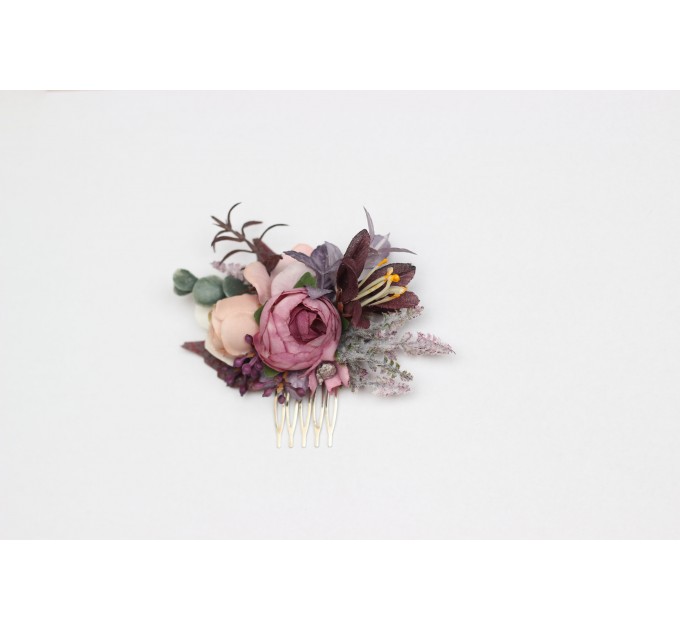 Flower comb in mauve purple beige color scheme. Wedding accessories for hair. Bridal flower comb. Bridesmaid floral comb. 5180