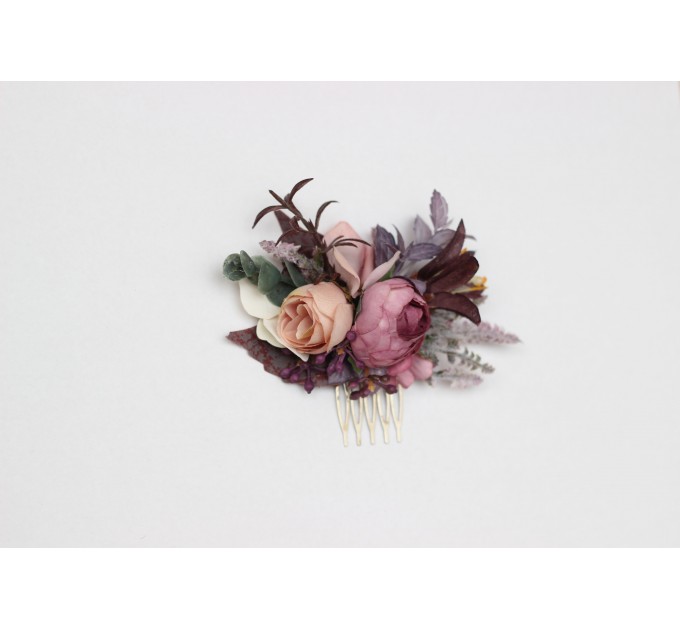 Flower comb in mauve purple beige color scheme. Wedding accessories for hair. Bridal flower comb. Bridesmaid floral comb. 5180
