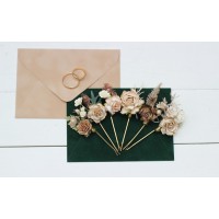  Set of  6 bobby pins in  beige brown color scheme. Hair accessories. Flower accessories for wedding.  5177