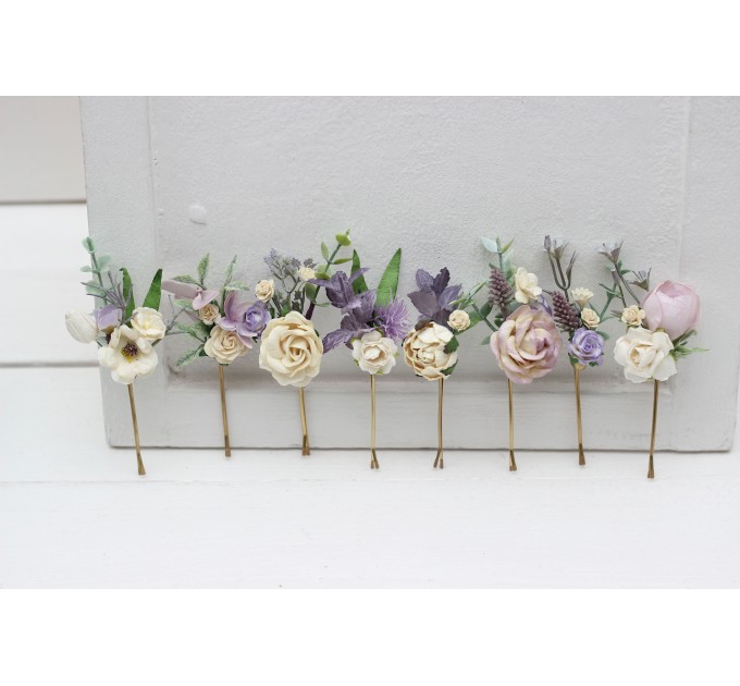 Set of 8 bobby pins. Lavender ivory hair accessories. Bridal flower.s Floral hair pins. Hairpiece. Bridesmaid bobby pins. 5175
