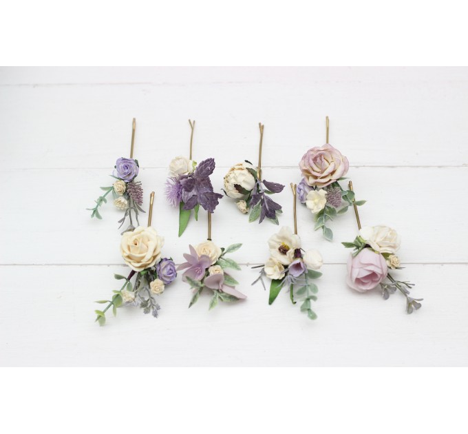 Set of 8 bobby pins. Lavender ivory hair accessories. Bridal flower.s Floral hair pins. Hairpiece. Bridesmaid bobby pins. 5175