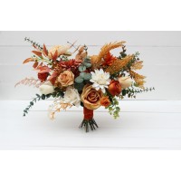 Wedding bouquets in rust orange cream colors. Bridal bouquet. Faux bouquet. Bridesmaid bouquet. 5178