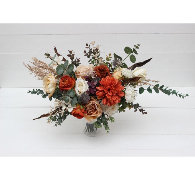 Wedding bouquets in rust orange cream colors. Bridal bouquet. Faux bouquet. Bridesmaid bouquet. 5179