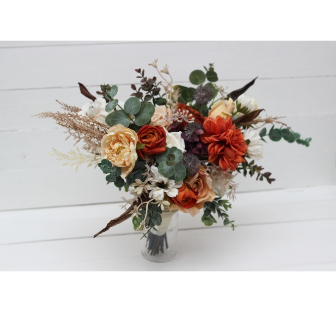 Wedding bouquets in rust orange cream colors. Bridal bouquet. Faux bouquet. Bridesmaid bouquet. 5179