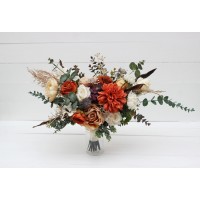 Wedding bouquets in rust orange cream colors. Bridal bouquet. Faux bouquet. Bridesmaid bouquet. 5179