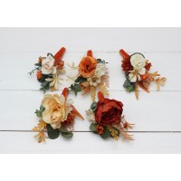  Wedding boutonnieres and wrist corsage  in rust cream color scheme. Flower accessories. 5178