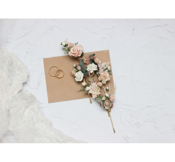 Set of 6 bobby pins in blush pink white color scheme. Hair accessories. Flower accessories for wedding. 5196-lily