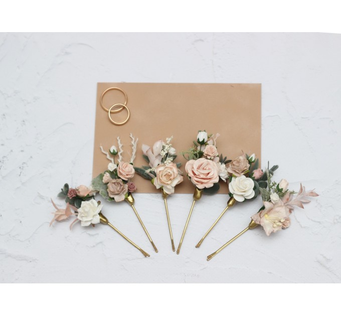 Set of 6 bobby pins in blush pink white color scheme. Hair accessories. Flower accessories for wedding. 5196-lily