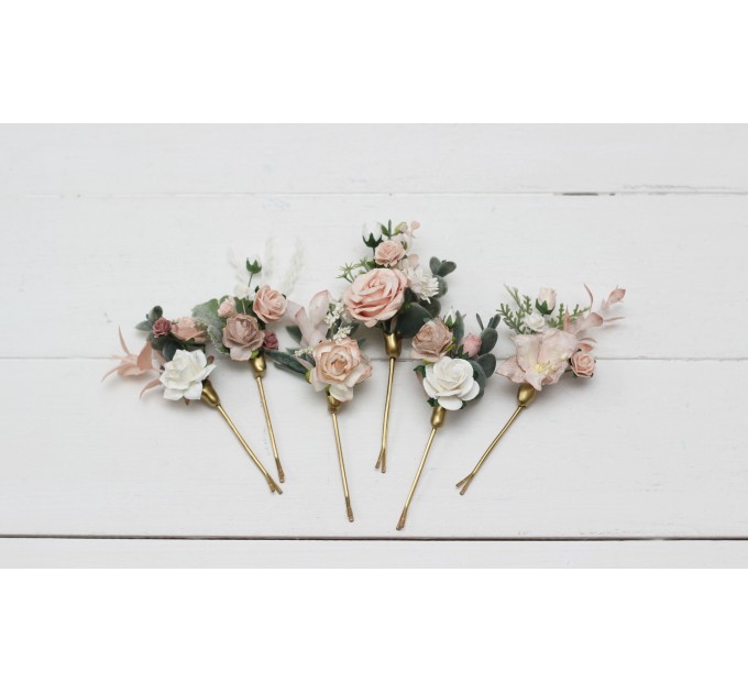 Set of 6 bobby pins in blush pink white color scheme. Hair accessories. Flower accessories for wedding. 5196-lily