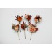 Set of 6 bobby pins in rust orange color scheme. Hair accessories. Flower accessories for wedding. 5193-8005