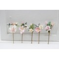 Set of 5 bobby pins in white and pink color scheme. Hair accessories. Flower accessories for wedding. 5189