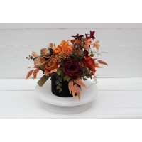 Burgundy black rust centerpiece. Table decor. Wedding flowers in box. 5191