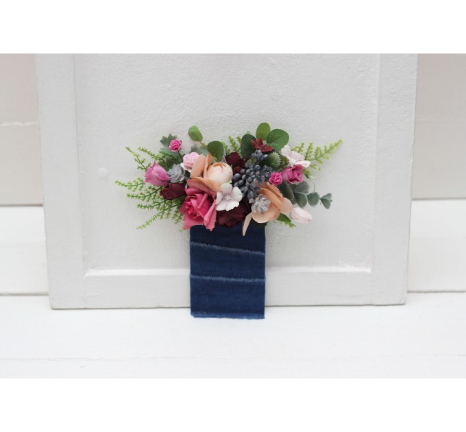 Pocket Boutonniere in Burgundy, Dusty Rose & Blue | Faux Flower Accessories