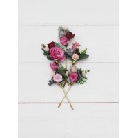  Set of 5 bobby pins in  dusty rose burgundy blue color scheme. Hair accessories. Flower accessories for wedding.  5188